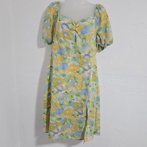 Cinders Dresses & Skirts - Womens Cinder Sz XL Floral Watercolor Print Dress Off Shoulder Coquette Cottage